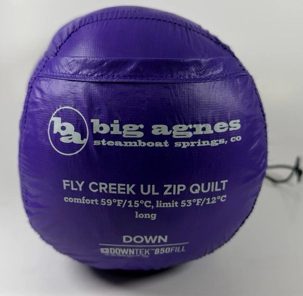 Big Agnes Fly Creek UL Zip Quilt Color Purple Size Long 63x57x39” Used